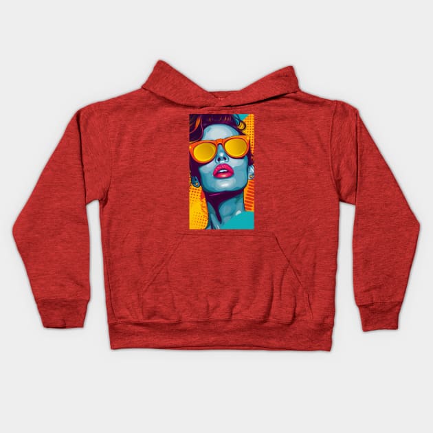 Pop Art Woman Orange Glasses Kids Hoodie by JunkyDotCom